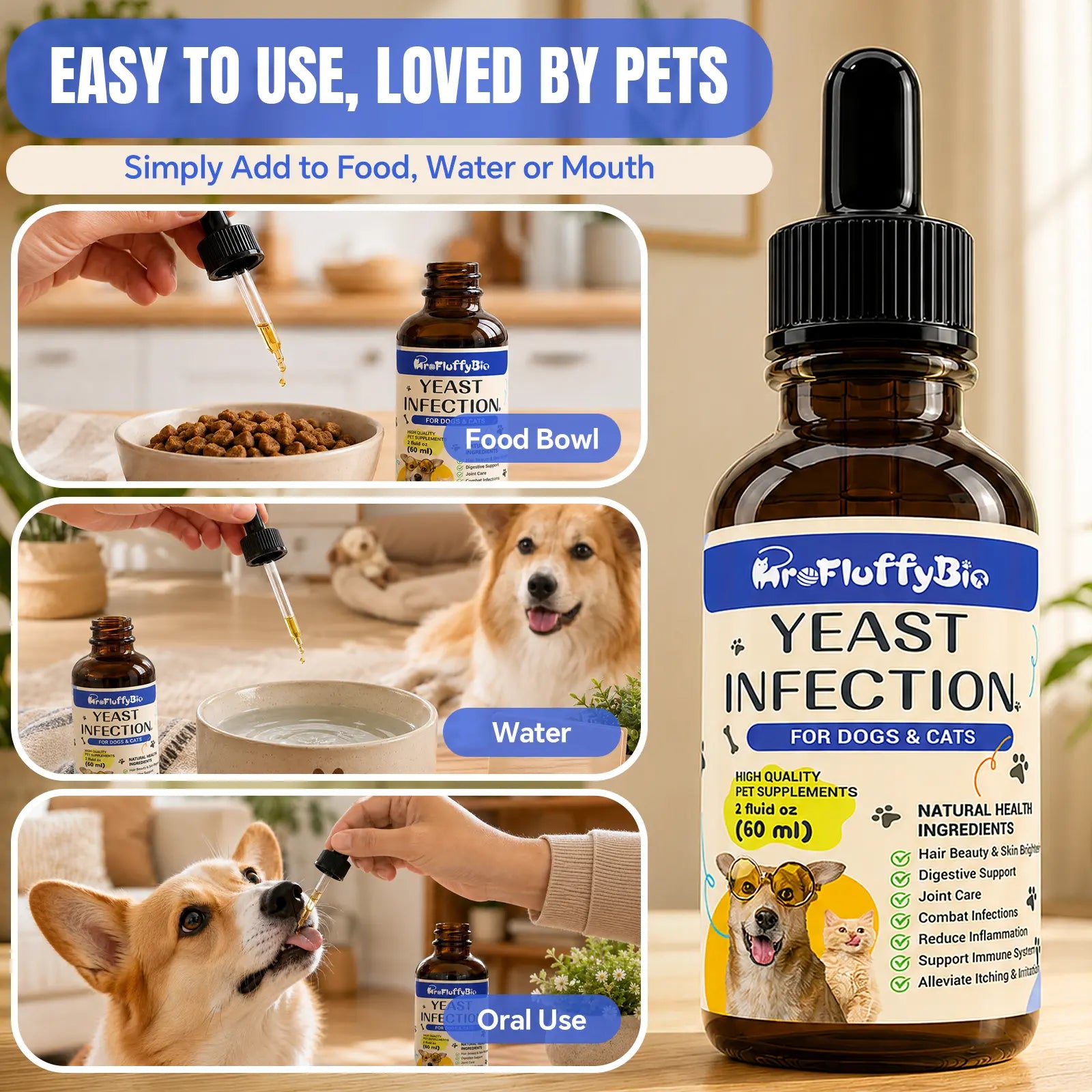 Profluffybio Nature Ear Drops for Dogs - 60Ml Gentle Care Yeast Infection Treatment, Puppy Safe, Reduces Itch, Soothes Skin & Ears, Supports Health, Allergy Relief