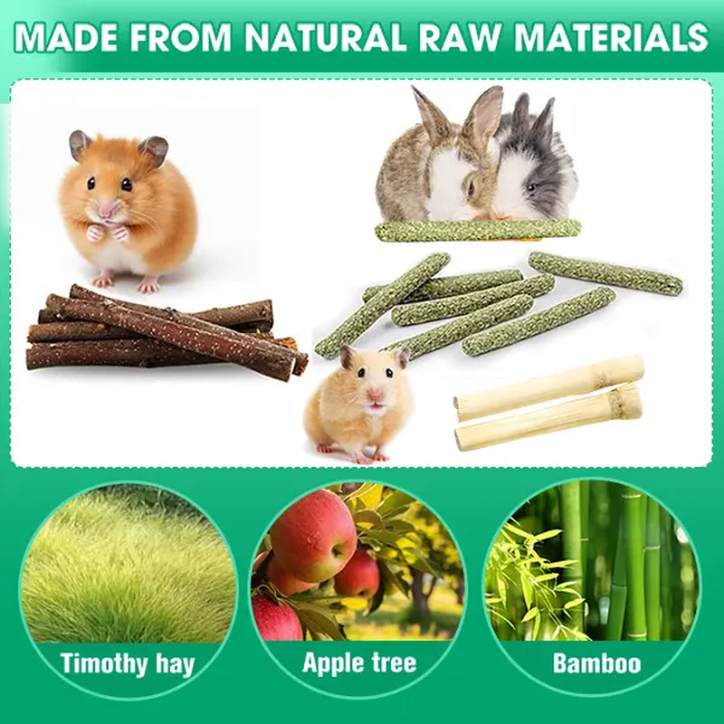45 PCS Plant-Based High-Fiber Rabbit Molar Chew Sticks - No Glue Mix of Sweet Bamboo, Timothy Hay Sticks for Teeth Grinding & Tension Relief, Small Pet Treats for Rabbit, Hamster