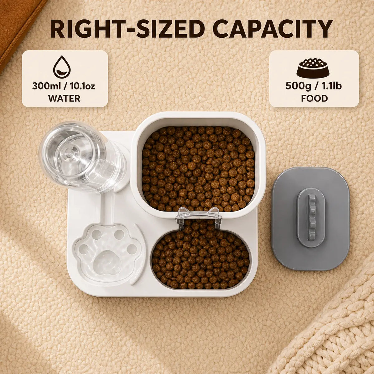 [Second Item Half Price] PAWSURD 2-In-1 Automatic Gravity Pet Feeder & Fresh Water Dispenser, Adjustable Food Flow, No Power Needed, Ideal for Home & Short Trips, Cats & Small Dogs