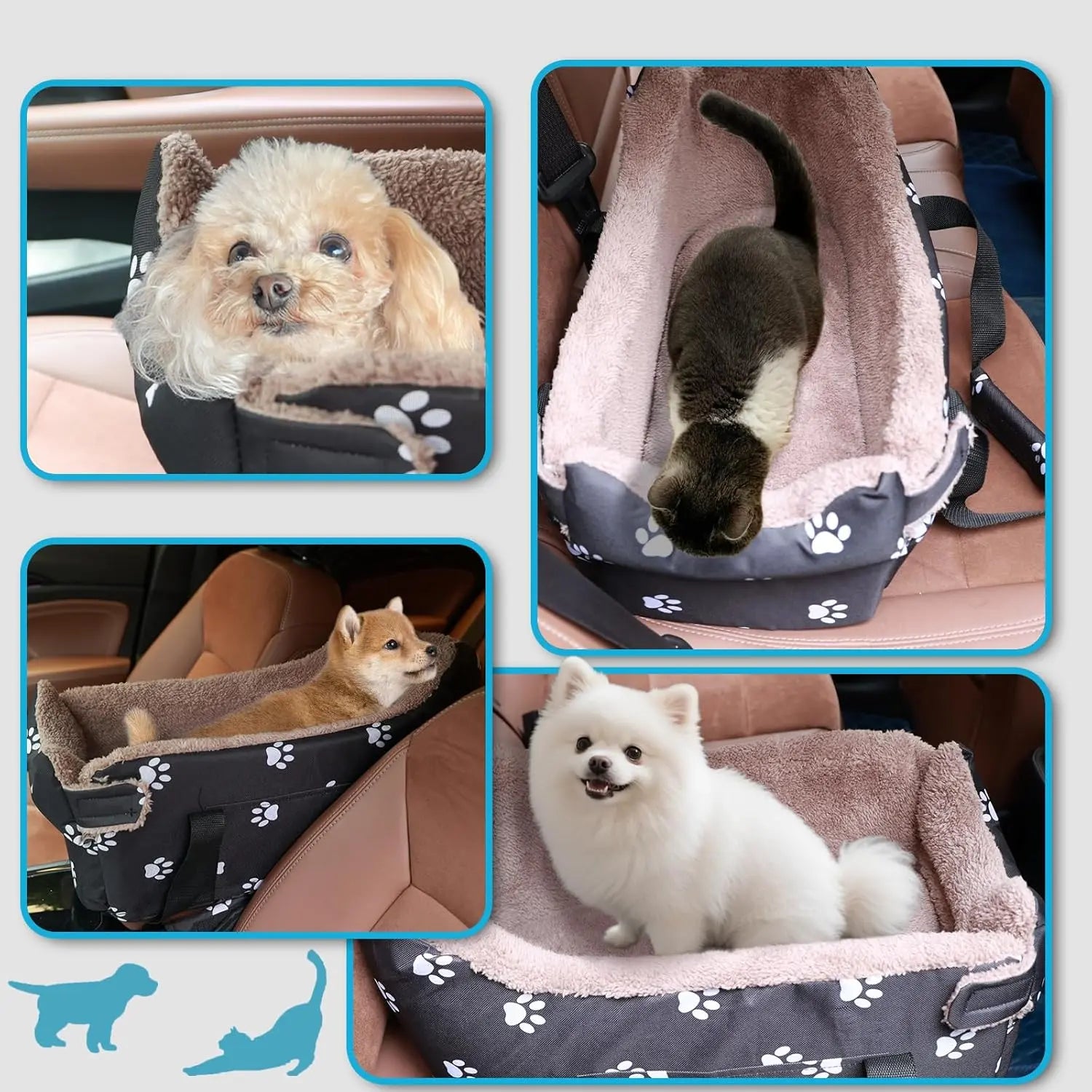 Smartwell Premium Plush Pet Booster Seat for Small Dogs and Cats - Anti-Anxiety Travel Carrier with Safety Tether and Washable Armrest Storage