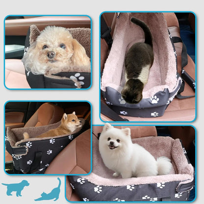 Smartwell Premium Plush Pet Booster Seat for Small Dogs and Cats - Anti-Anxiety Travel Carrier with Safety Tether and Washable Armrest Storage