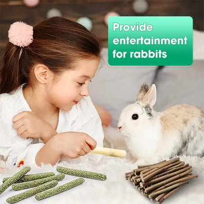 45 PCS Plant-Based High-Fiber Rabbit Molar Chew Sticks - No Glue Mix of Sweet Bamboo, Timothy Hay Sticks for Teeth Grinding & Tension Relief, Small Pet Treats for Rabbit, Hamster
