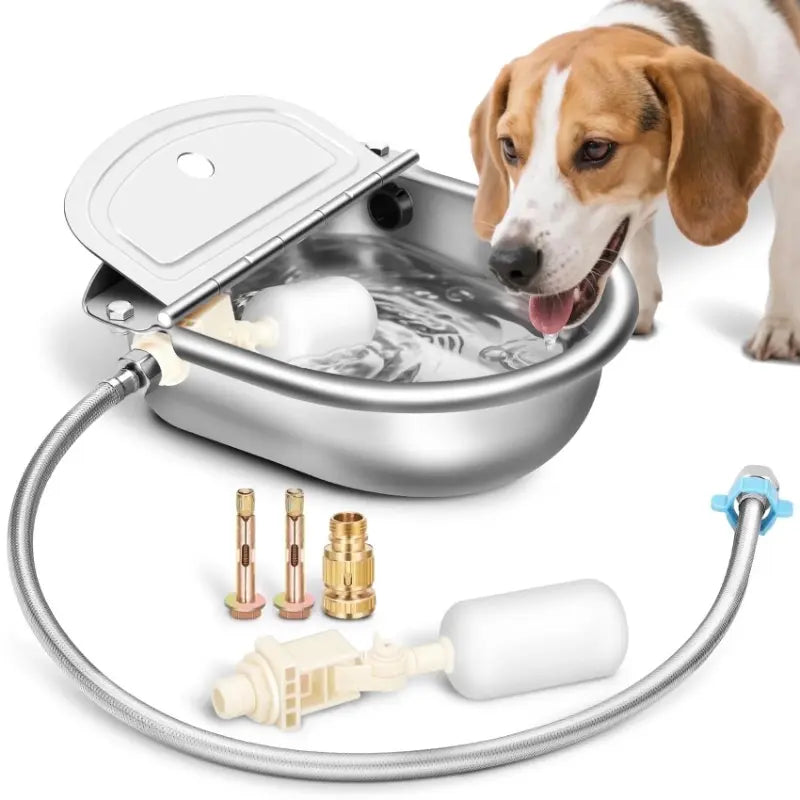 3L Stainless Steel Automatic Dog Water Dispenser - Animal Drinking Bowl, Fountain Flow, Drain Plug, Easy Refill Hose, Slopper Stopper Trough, Single Unit Pet Feeding Accessory for Multi-Pet Homes