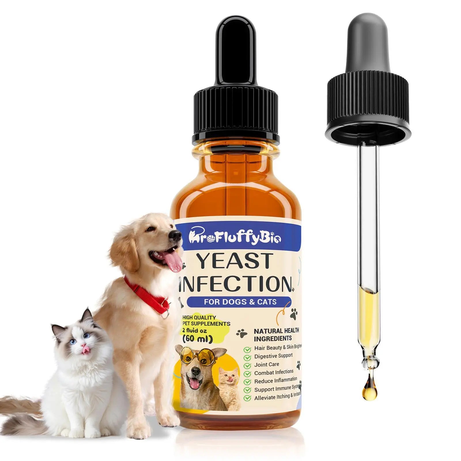Profluffybio Nature Ear Drops for Dogs - 60Ml Gentle Care Yeast Infection Treatment, Puppy Safe, Reduces Itch, Soothes Skin & Ears, Supports Health, Allergy Relief