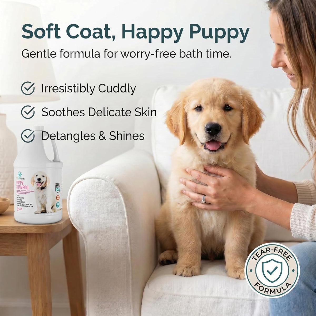 1 Gallon Hypoallergenic Tearless Puppy Shampoo and Conditioner for Itchy Skin Relief - Coconut Oil Oatmeal Formula, Made in the USA