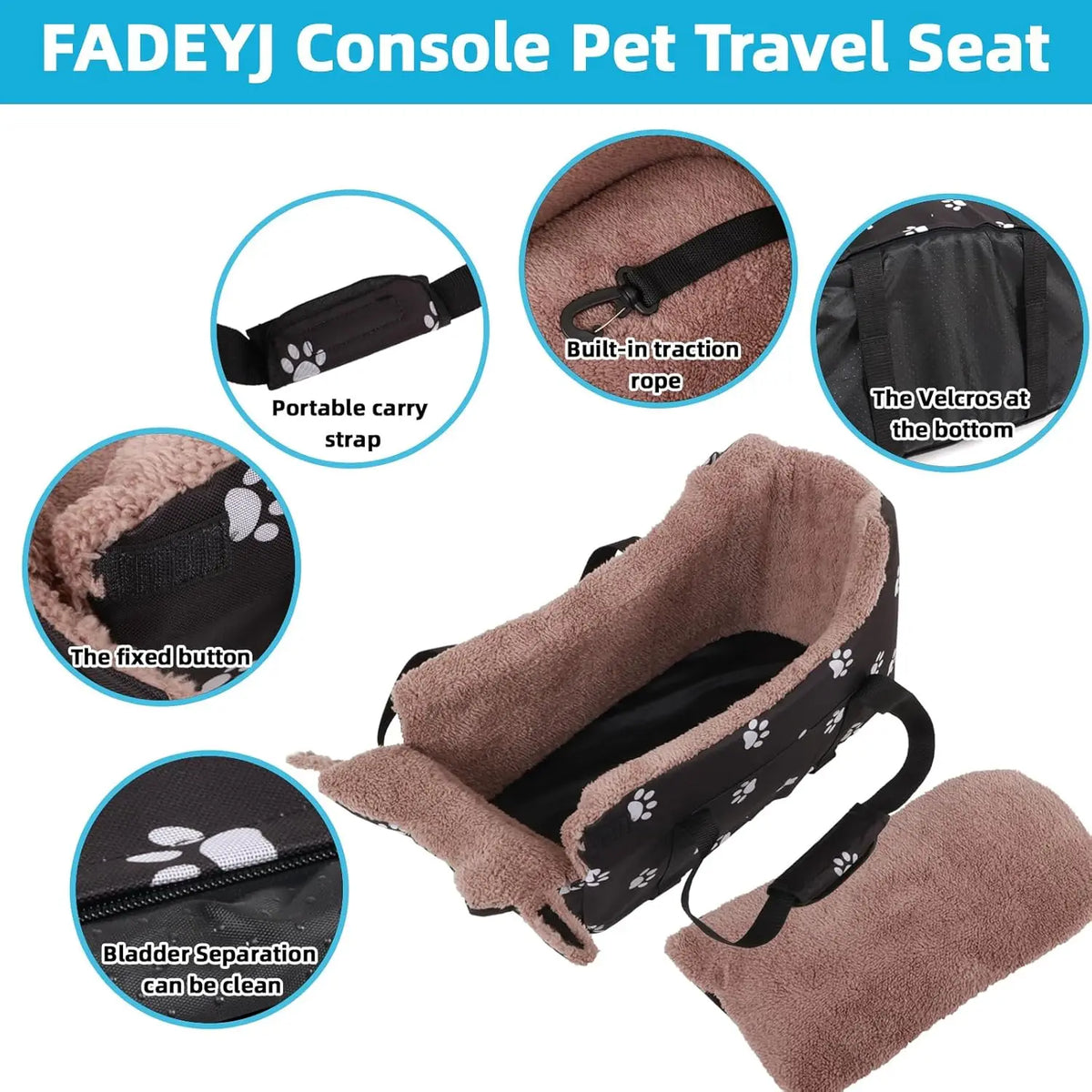 Smartwell Premium Plush Pet Booster Seat for Small Dogs and Cats - Anti-Anxiety Travel Carrier with Safety Tether and Washable Armrest Storage
