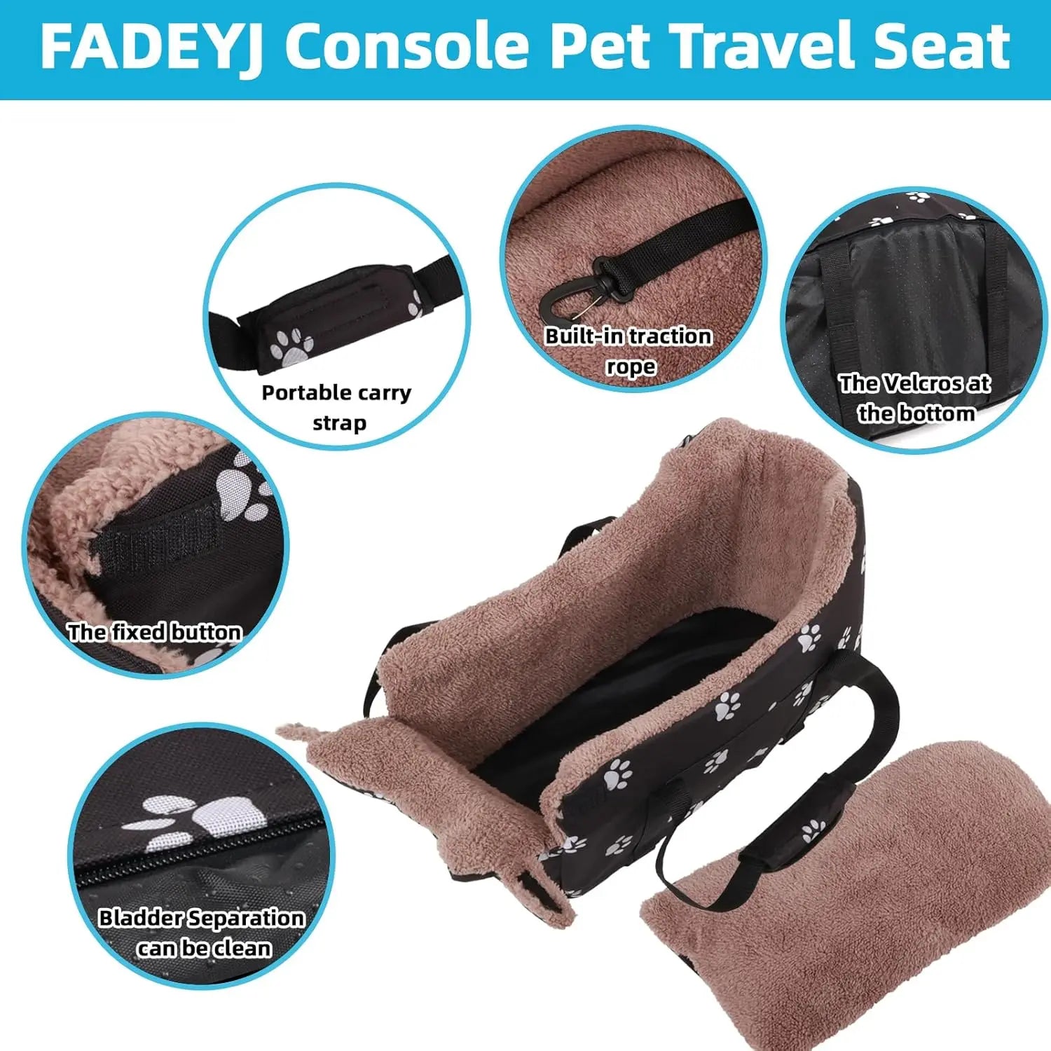 Smartwell Premium Plush Pet Booster Seat for Small Dogs and Cats - Anti-Anxiety Travel Carrier with Safety Tether and Washable Armrest Storage