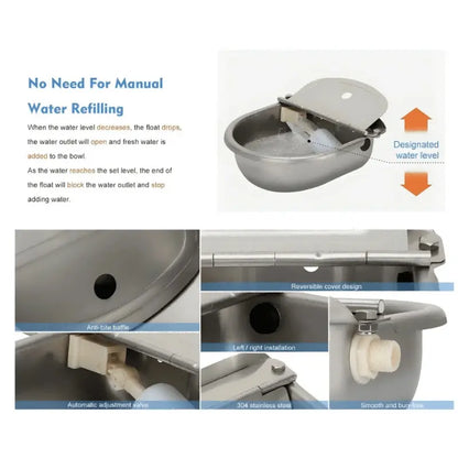 3L Stainless Steel Automatic Dog Water Dispenser - Animal Drinking Bowl, Fountain Flow, Drain Plug, Easy Refill Hose, Slopper Stopper Trough, Single Unit Pet Feeding Accessory for Multi-Pet Homes
