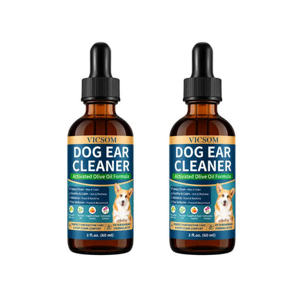 VICSOM Alcohol-Free Dog Ear Cleaner Liquid - 60Ml Ozonated Olive Oil & Botanical Blend, Easy to Apply for Wax Removal, Dirt & Debris, Routine Grooming, Freshens Ears