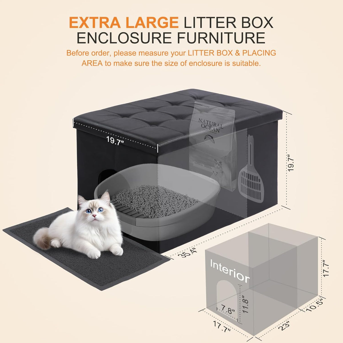 Extra Large Cat Litter Box Enclosure with Odor Control Features