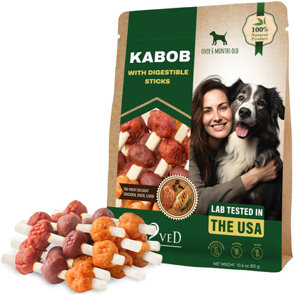 Beloved Pets Kabob Dog Treats - Meat-Based Duck & Chicken, Natural Flavor, Vegetable Glycerin-Infused, Gluten-Free, Stick Shape, Satisfying Bites, Puppy Chew Safe, Digestible, Great for Reward Training, Healthy Teeth & Shiny Coat Boost