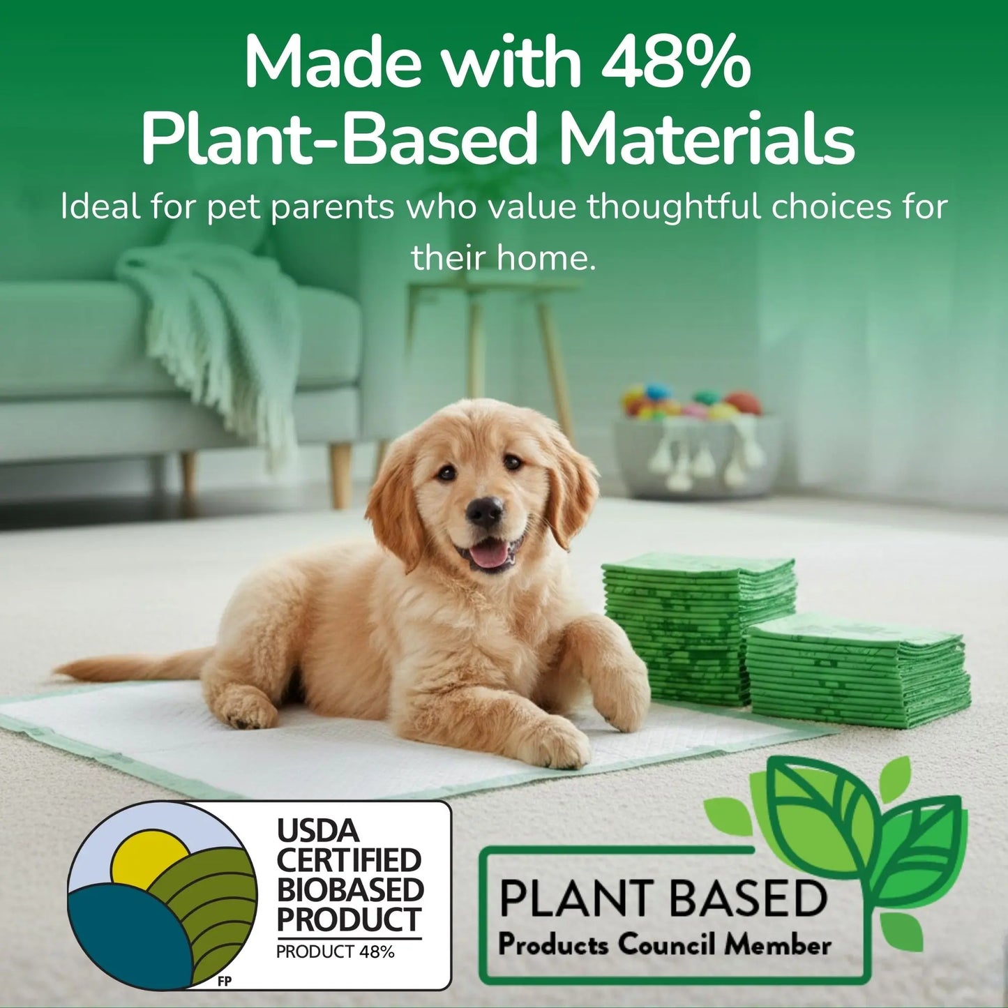 Pet N Pet 50-Count Puppy Training Pads - 48% USDA Certified Plant-Based, Unscented, Leak-Proof, Odor-Locking Absorbent Pads for Senior Dog Care