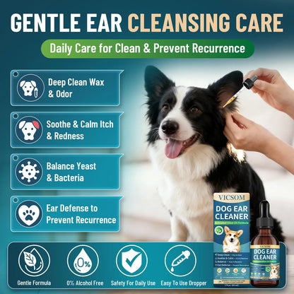 VICSOM Alcohol-Free Dog Ear Cleaner Liquid - 60Ml Ozonated Olive Oil & Botanical Blend, Easy to Apply for Wax Removal, Dirt & Debris, Routine Grooming, Freshens Ears