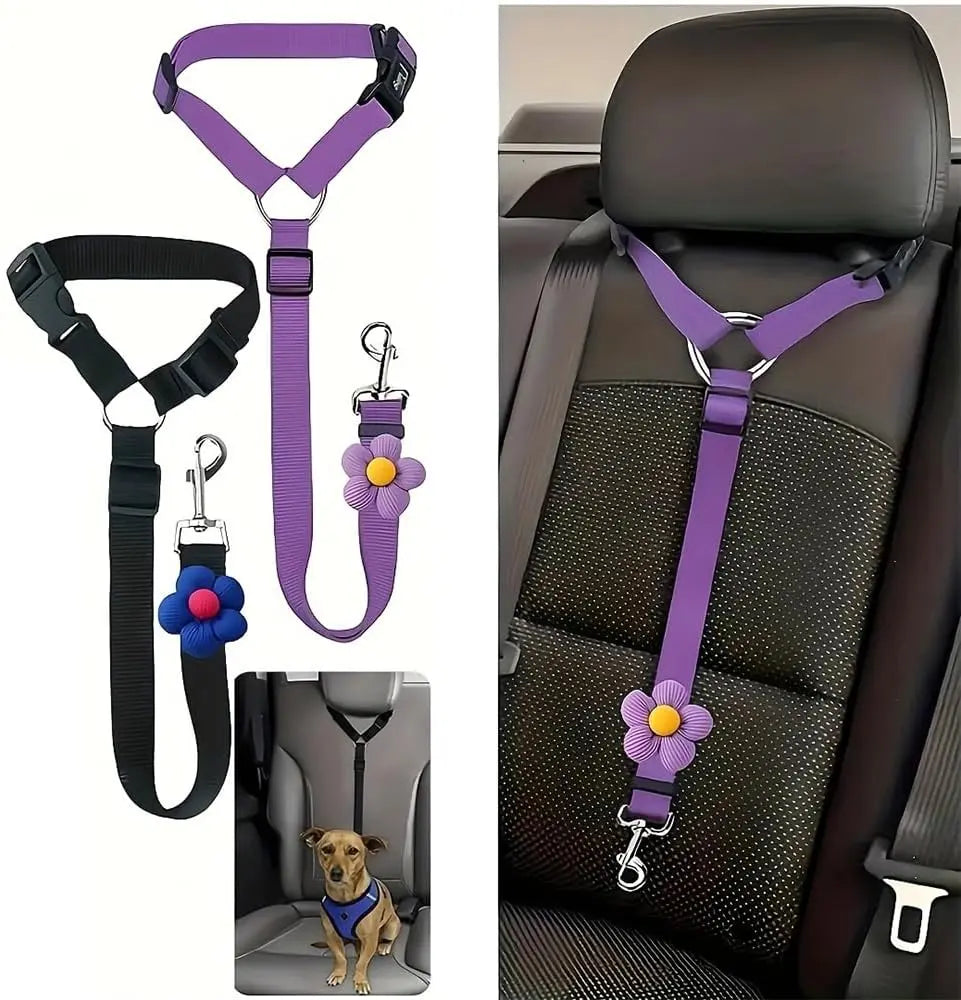 Adjustable Dog Car Harness and Seatbelt Restraint Tether - 2 Pack, Enhanced Safety Accessory for Dogs and Puppies During Vehicle Travel