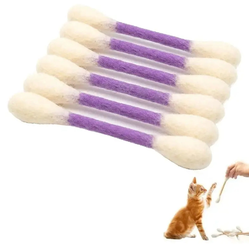 6 Pack Q-Tip Cat Toys for Indoor Cats, Soft Felt Cotton Swab Chew & Teething Sticks, Interactive Kitten Toy, Cat Enrichment, Boredom & Anxiety Relief, Dental Cleaning Toy, Bite Resistant Plush Cat Kicker, Pet Lovers Gift, Daily Cat Entertainment