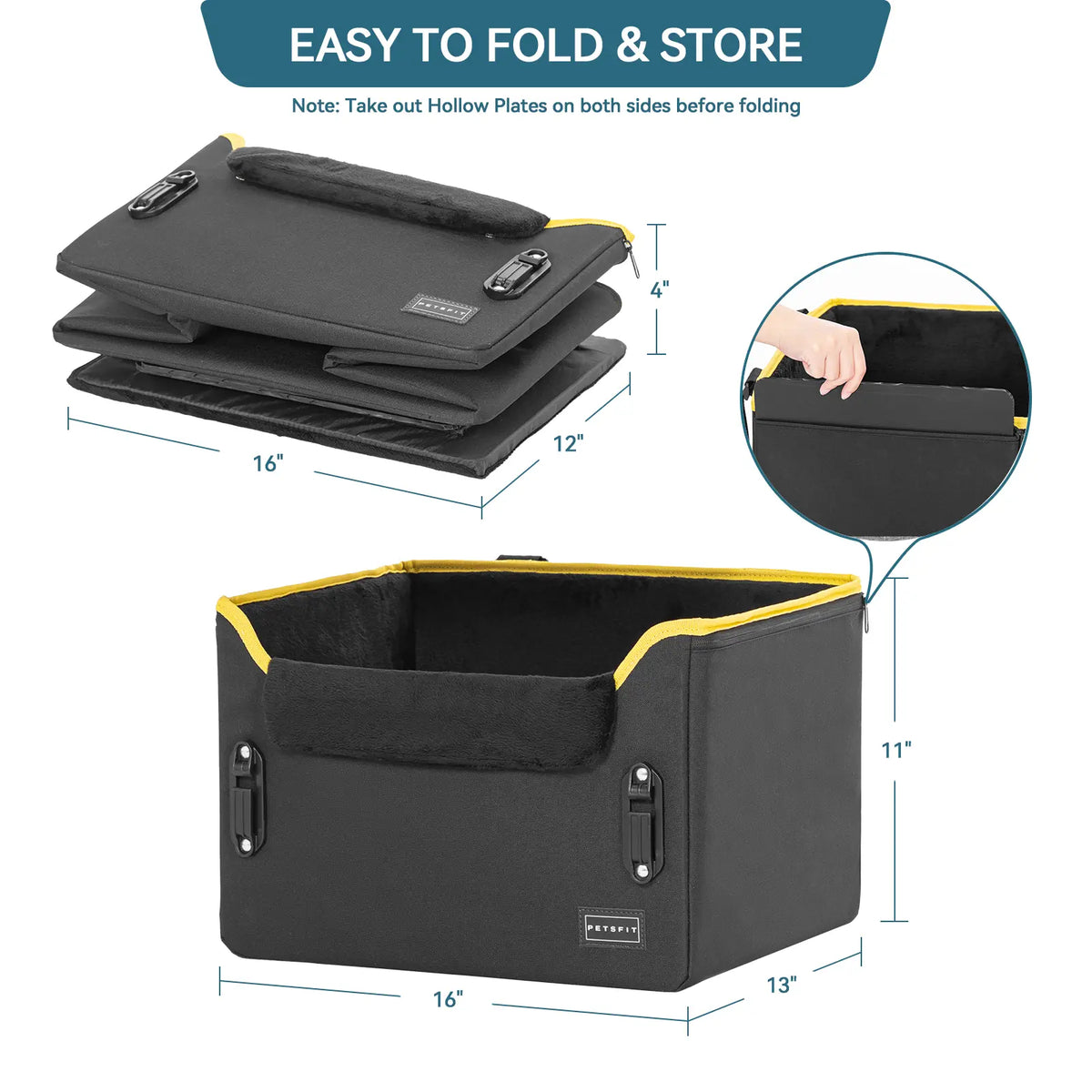 PETSFIT Foldable Dog Car Booster Seat for Small Dogs - Patented Safety Buckles, Safety Tether, Stable Frame, Soft Cushion - Leather, Fabric, Waterproof Wipe, Cozy Velvet Pad - Reduces Stress, Fits Front/Back Seat - Sohochic