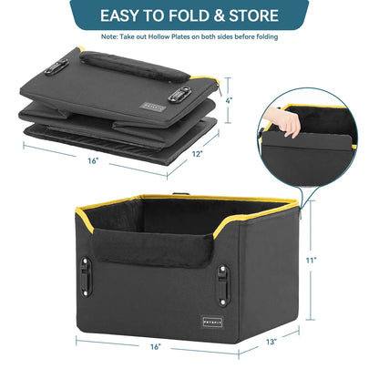 PETSFIT Foldable Dog Car Booster Seat for Small Dogs - Patented Safety Buckles, Safety Tether, Stable Frame, Soft Cushion - Leather, Fabric, Waterproof Wipe, Cozy Velvet Pad - Reduces Stress, Fits Front/Back Seat - Sohochic