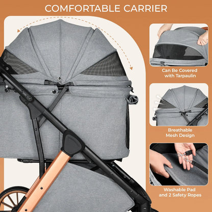 LIFERUN Foldable Dog Stroller for Medium Dogs and Cats up to 33 Lb, All-Terrain Pet Stroller with Adjustable Height Handle, Aluminum and Carbon Steel Frame, Sunshade, Storage Basket and Shock Absorbers for Daily Walks, Travel and Outdoor Use Home Makeover