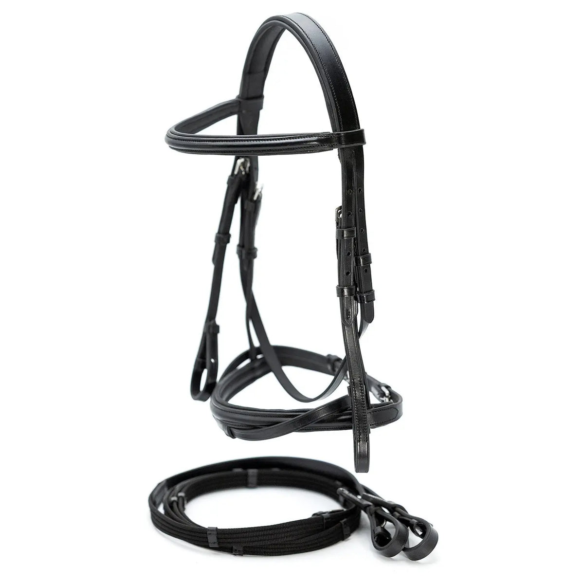 Jeffers Uniquely English "Windsor" Leather Dressage Bridle with Web Reins for Horses