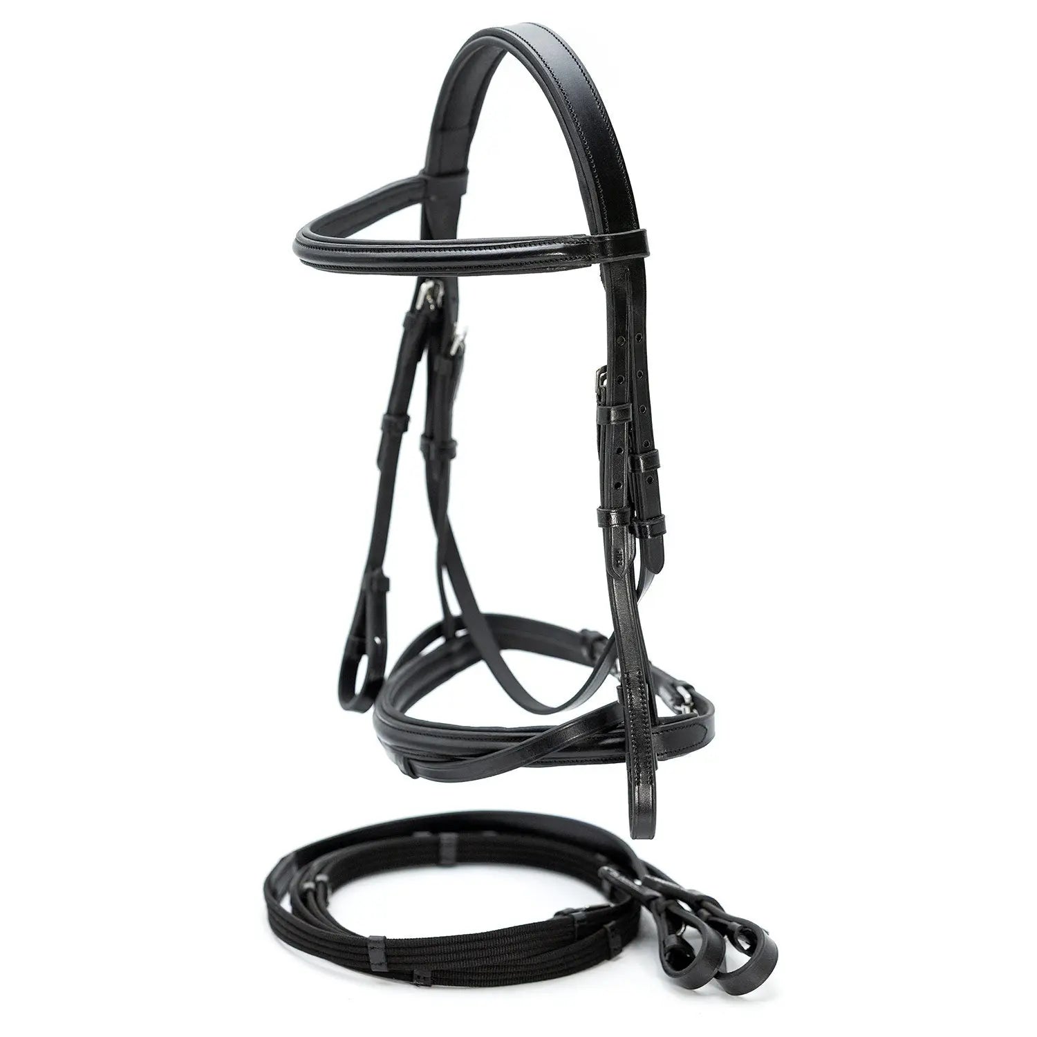 Jeffers Uniquely English "Windsor" Leather Dressage Bridle with Web Reins for Horses