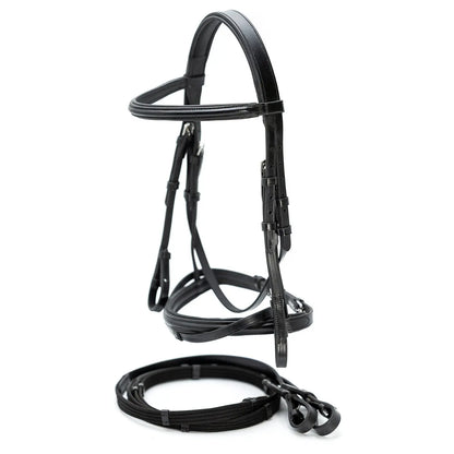 Jeffers Uniquely English "Windsor" Leather Dressage Bridle with Web Reins for Horses