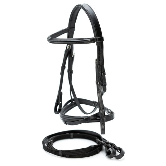 Jeffers Uniquely English "Windsor" Leather Dressage Bridle with Web Reins for Horses