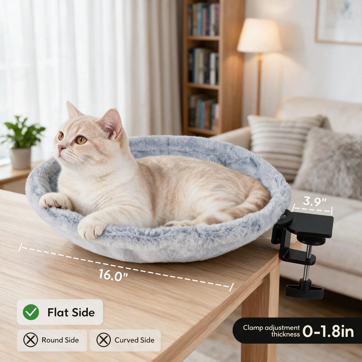 Elevated Cat Hammock Condo - Modern Single Unit with Desk Clamp, Durable Marble Design, Velcro Nylon Material, 360-Degree Rotatable for Optimal Pet Relaxation