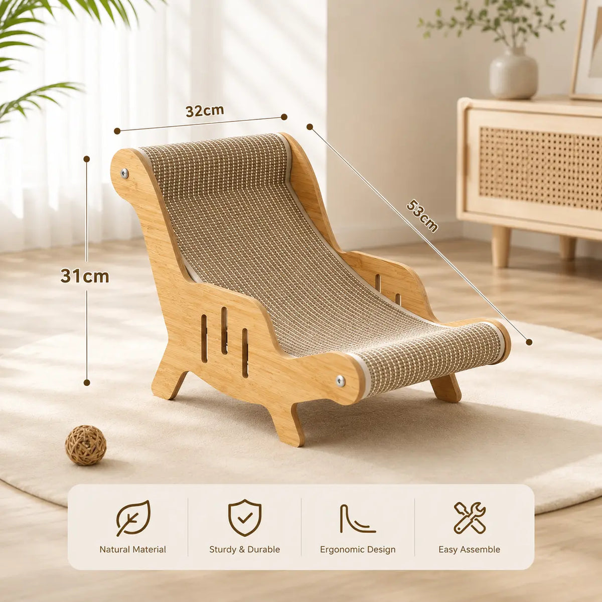 Sisal Fiber 2-in-1 Cat Scratcher with Hammock and Lounge Chair - Durable, Breathable Cat Bed for Claw Maintenance and Relaxation