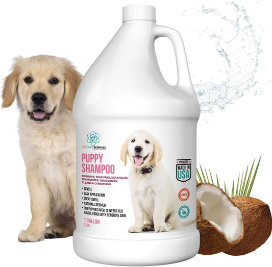 1 Gallon Hypoallergenic Tearless Puppy Shampoo and Conditioner for Itchy Skin Relief - Coconut Oil Oatmeal Formula, Made in the USA