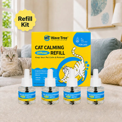 Wavetree Cat Calming Diffuser Refill Kit (4 Pack, 120-Day Supply), Odorless Liquid, Helps Reduce Meowing, Stress & Pee Spraying during Environmental Changes, 48 Ml/Bottle - Tiktokshopbacktoschool