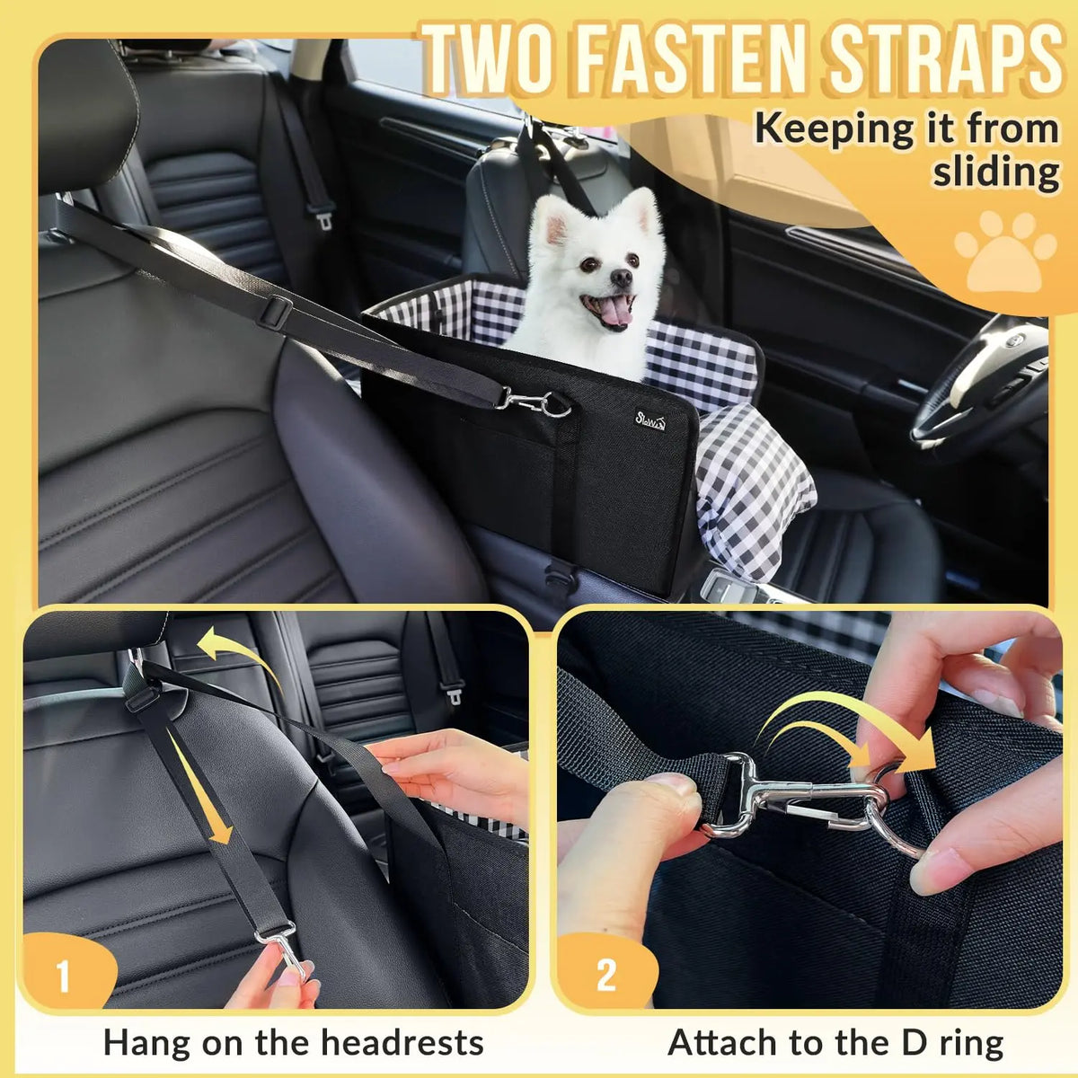 Luxury Center Console Dog Car Seat for Small Pets up to 12 Lbs - Armrest-Mount Puppy Carrier, Checkered Padded Fabric Cushion, Safety Tether, Cars Accessories Travel Bed for Dogs & Cats