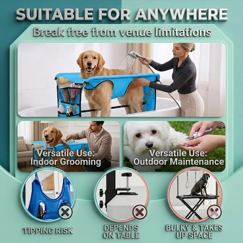 Portable Pet Grooming Table with Stand – Foldable, Holds up to 165 Lbs, Joint Protection for Senior Dogs & Cats, No-Stress Restraint for Small & Medium Pets, Machine-Washable Cover for Home & Salon Use