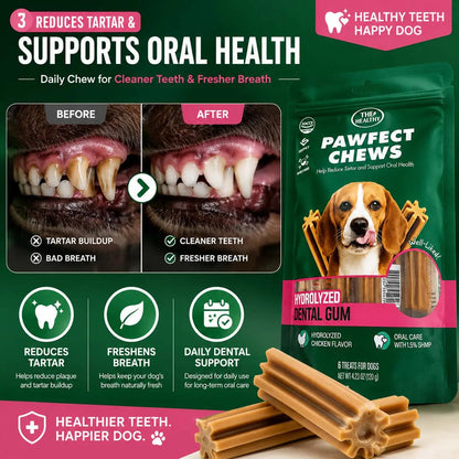 Pawfect Chews Dental Dog Treats Hydrolyzed Duck, Beef & Chicken Flavors Fresh Breath & Tartar Control Chews for Small Medium Large Dogs Oral Health Support
