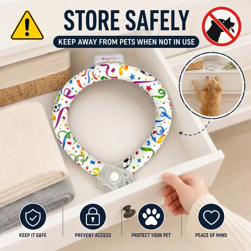 Reusable Pet Cooling Collar - TPU Advanced Phase Change Material 64°F Ice Ring for Small/Large Dogs, No Condensation Sweat-Free Neck Wrap, Fast Freeze Heat Relief for Summer Beach Trips, Vibrant Print Safe Collar