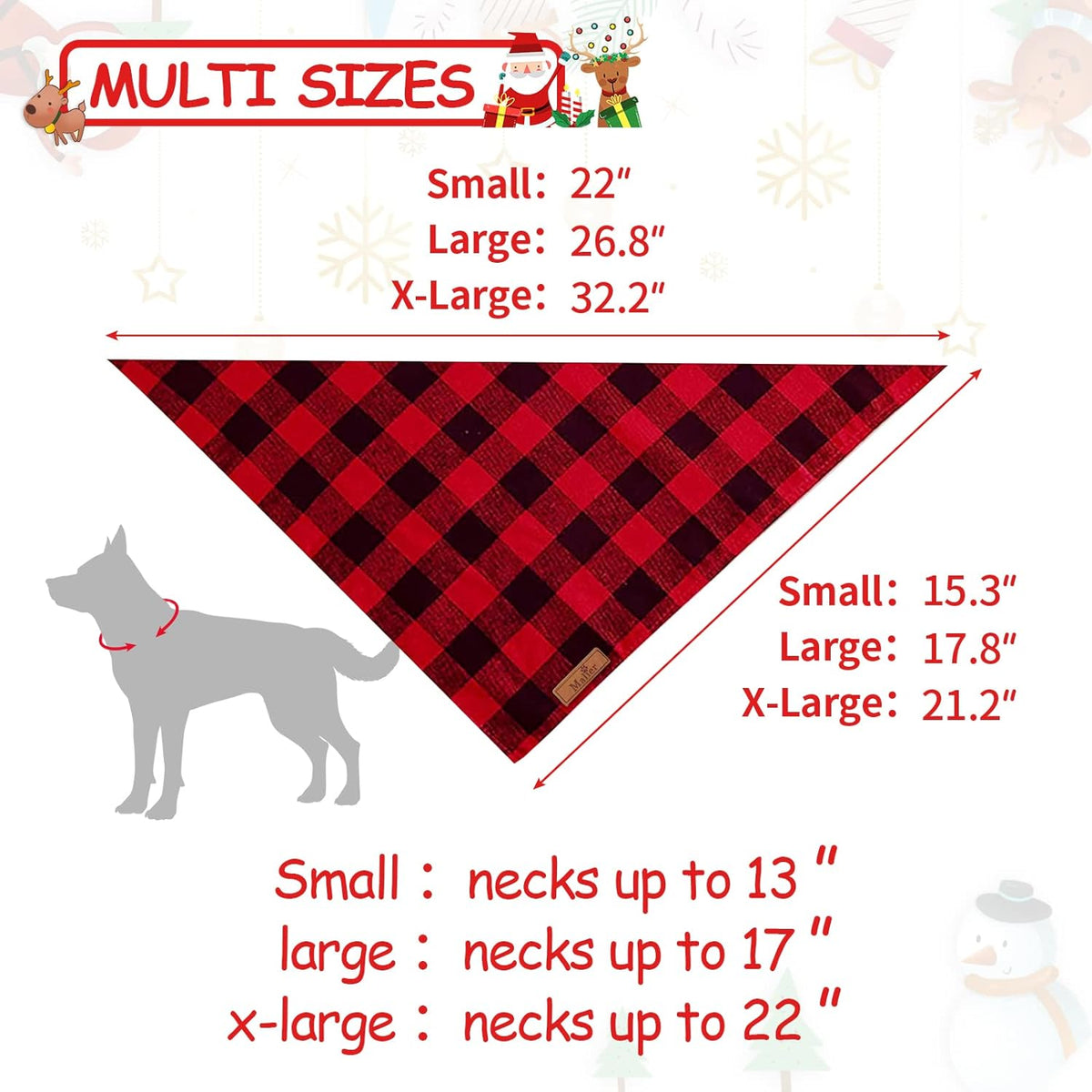2-Pack Christmas Dog Bandanas in Classic Buffalo Red Plaid - Triangle Bibs Kerchiefs for Small and Large Dogs