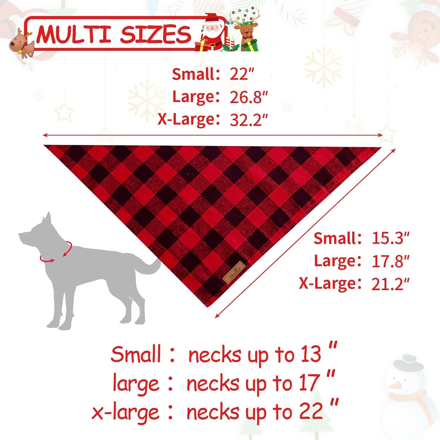 2-Pack Christmas Dog Bandanas in Classic Buffalo Red Plaid - Triangle Bibs Kerchiefs for Small and Large Dogs