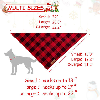 2-Pack Christmas Dog Bandanas in Classic Buffalo Red Plaid - Triangle Bibs Kerchiefs for Small and Large Dogs