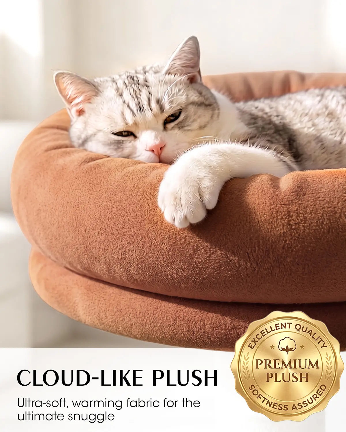 4-Tier Fully Wrapped Plush Cat Tree for Large Cats and Multi-Cat Homes, Dual Spacious Perches, Cozy Condo, Wide Stable Base and Scratching Pad