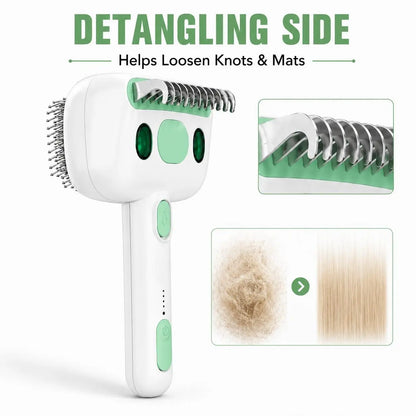 4-In-1 Pet Steam Grooming Brush for Dogs & Cats, De-Shedding & Detangling Comb, Mist Spray Dog Cat Brush, One-Click Hair Release for Long & Thick Fur