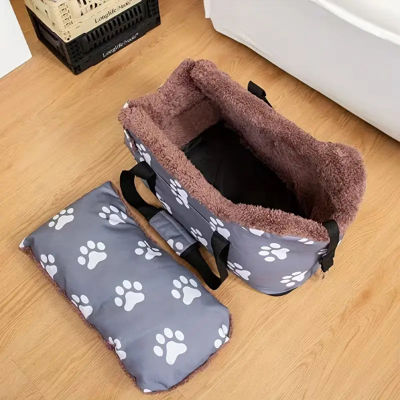 Smartwell Premium Plush Pet Booster Seat for Small Dogs and Cats - Anti-Anxiety Travel Carrier with Safety Tether and Washable Armrest Storage