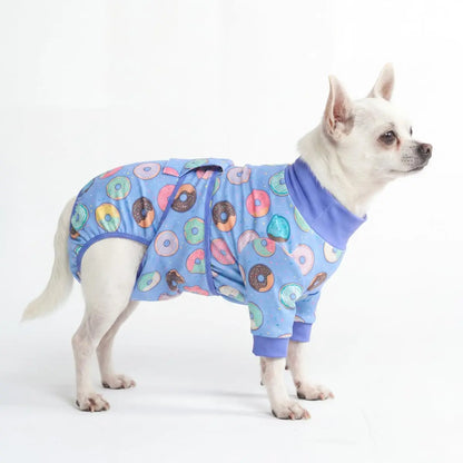 Spark Paws Dog Surgery Recovery Suit - Post-Surgery Recovery Onesie for Dogs, Anti-Lick Abdominal Wound Protector, Soft Cone Alternative for Spay and Neuter Recovery - Donuts - Size S