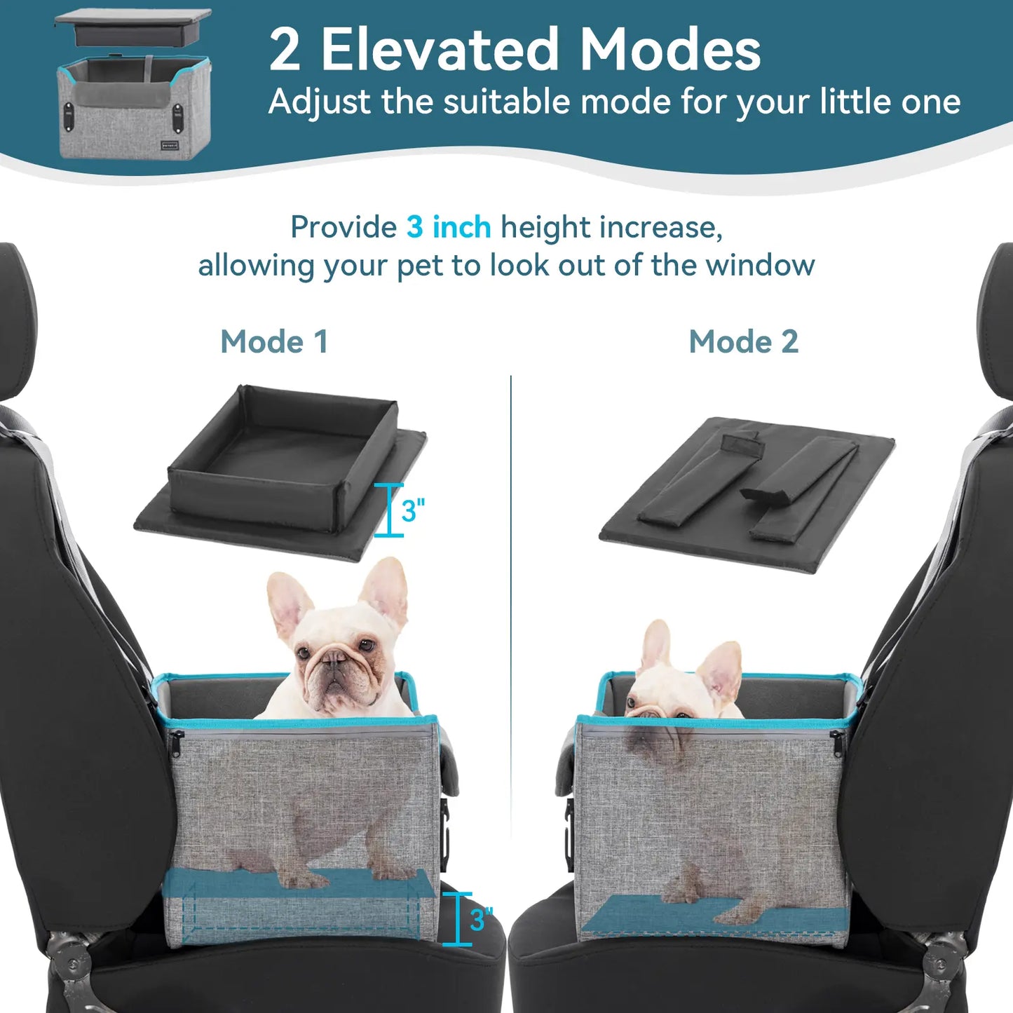 PETSFIT Foldable Dog Car Booster Seat for Small Dogs - Patented Safety Buckles, Safety Tether, Stable Frame, Soft Cushion - Leather, Fabric, Waterproof Wipe, Cozy Velvet Pad - Reduces Stress, Fits Front/Back Seat - Sohochic