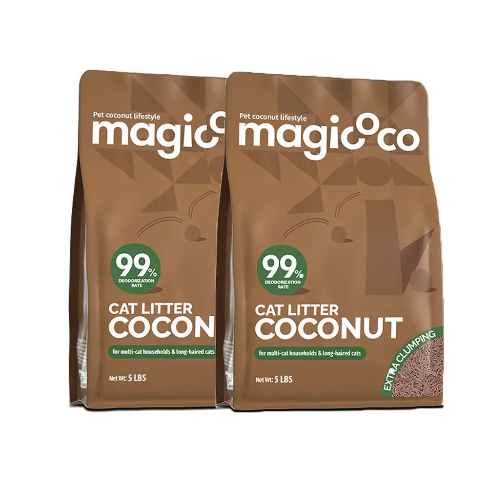 Magicoco Cat Litter 99% Odor Deodorized Low Tracking & Flushable Unscented & Chemical-Free Extra Clumping 5Lbs/Bag Natural Coconut Raw Materials Cat Essentials Kitten Stuff