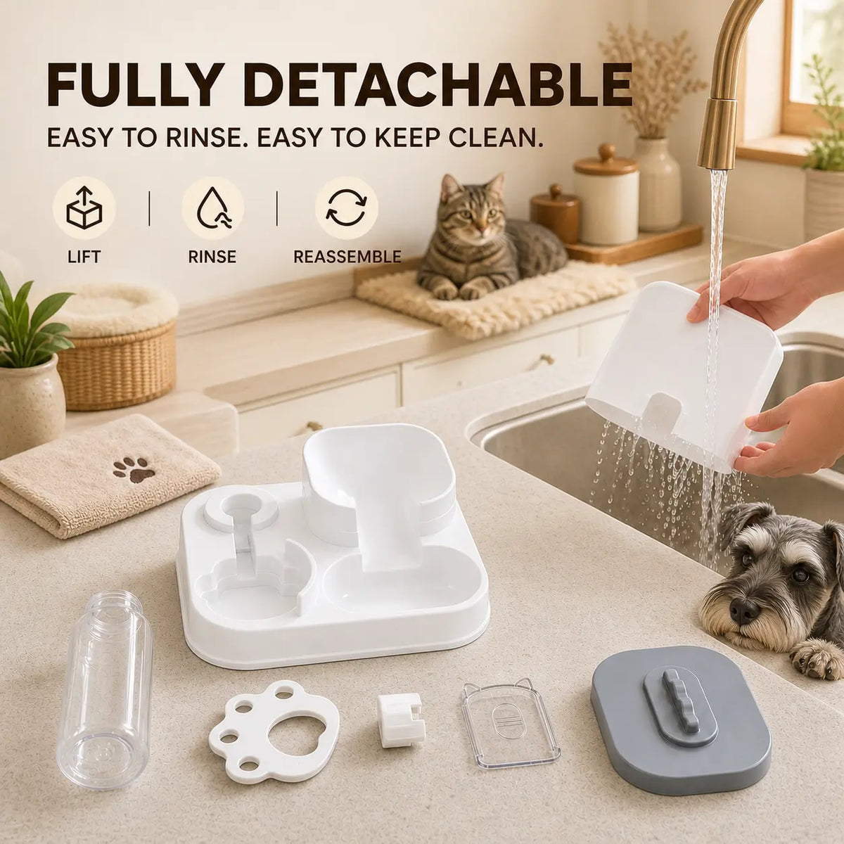 [Second Item Half Price] PAWSURD 2-In-1 Automatic Gravity Pet Feeder & Fresh Water Dispenser, Adjustable Food Flow, No Power Needed, Ideal for Home & Short Trips, Cats & Small Dogs