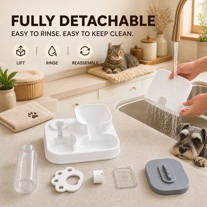 [Second Item Half Price] PAWSURD 2-In-1 Automatic Gravity Pet Feeder & Fresh Water Dispenser, Adjustable Food Flow, No Power Needed, Ideal for Home & Short Trips, Cats & Small Dogs