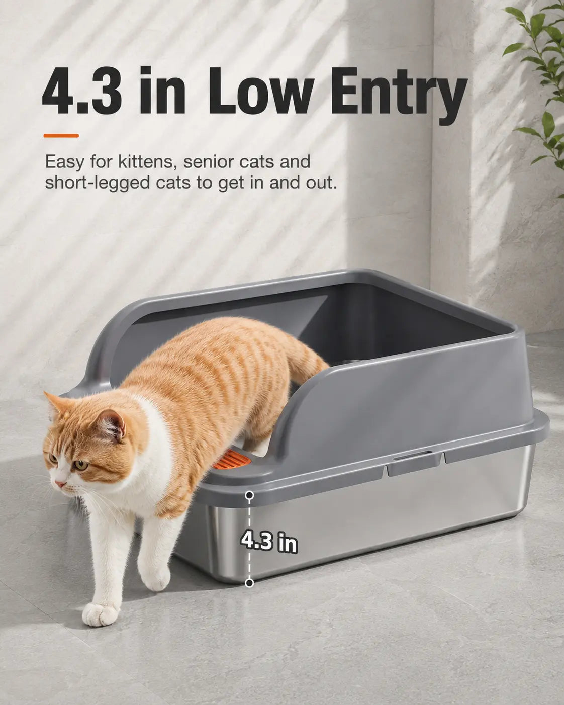 Stainless Steel Extra Large Open-Style Cat Litter Box with Anti-Splash Elevated Fence, Sand Control Semi-Enclosed Pet Litter Tray for Effortless Living