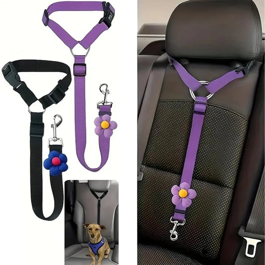 Adjustable Dog Car Harness and Seatbelt Restraint Tether - 2 Pack, Enhanced Safety Accessory for Dogs and Puppies During Vehicle Travel