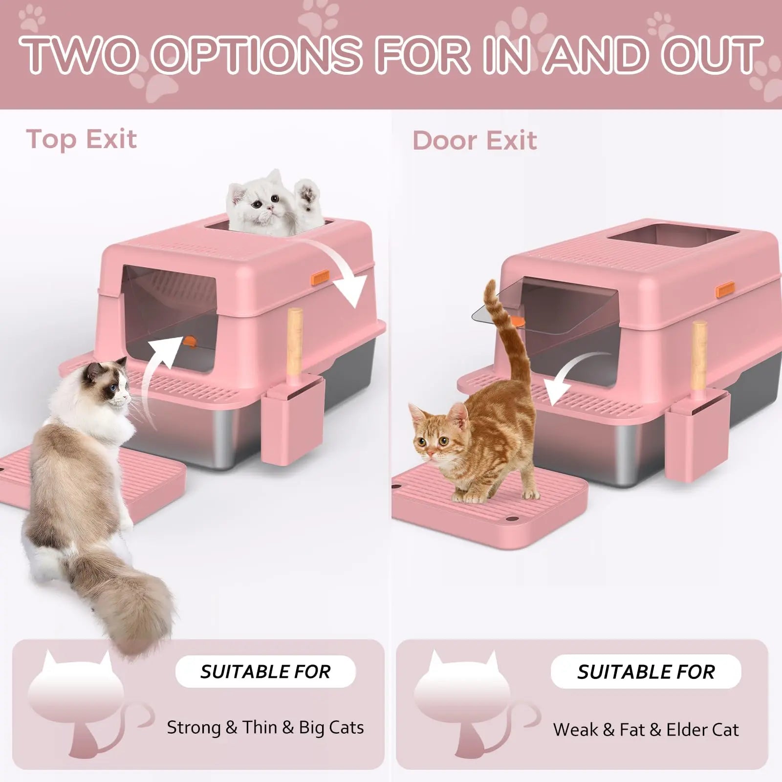 Metal Litter Box with Lid, 36L Extra Large Litter Box XL for Big Cats Top Entry Stainless Steel Litter Box with Double Filter Pedal & Scoop High Sided & Non-Sticky & Anti-Leakage