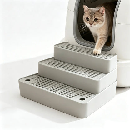 Adjustable Cat Litter Box Ramp, 3 Step Cat Litter Stair, Litter Box Step with Filter, Non Slip Cat Litter Ramp, Easy Clean Cat Litter Step, Senior Cat Litter Ramp, Small Cat Litter Stair, Litter Tracking Reduction Ramp, Light Grey Cat Litter Box Step